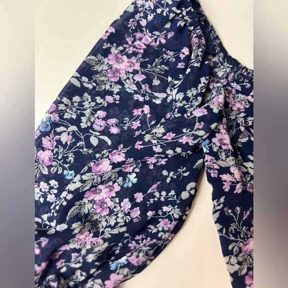 New Blush BJ Ruched Floral Front Lace up Crop Top Quarter sleeve Size Medium - Picture 5 of 10